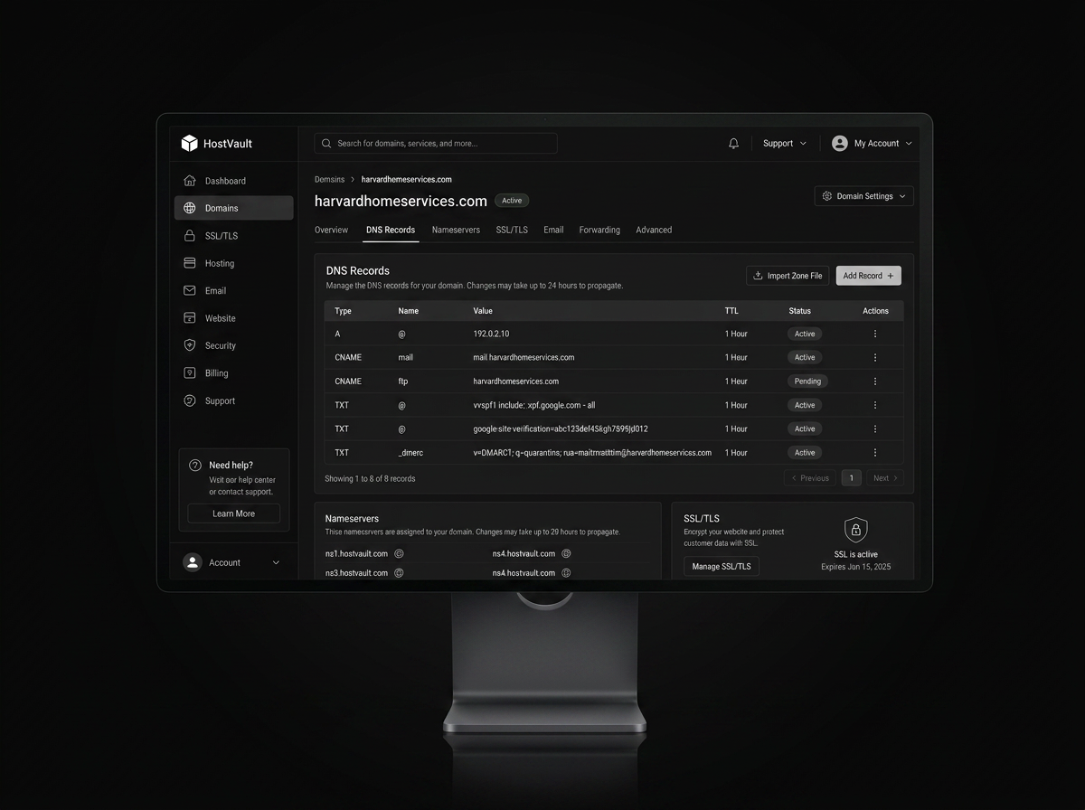 Domain Connection and Hosting Setup mockup