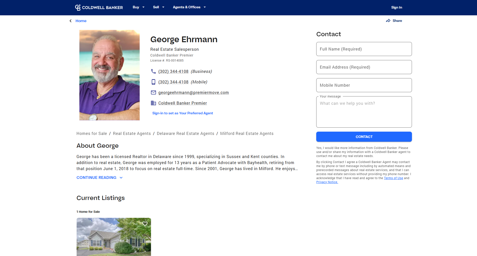 George Ehrmann Realtor DE before